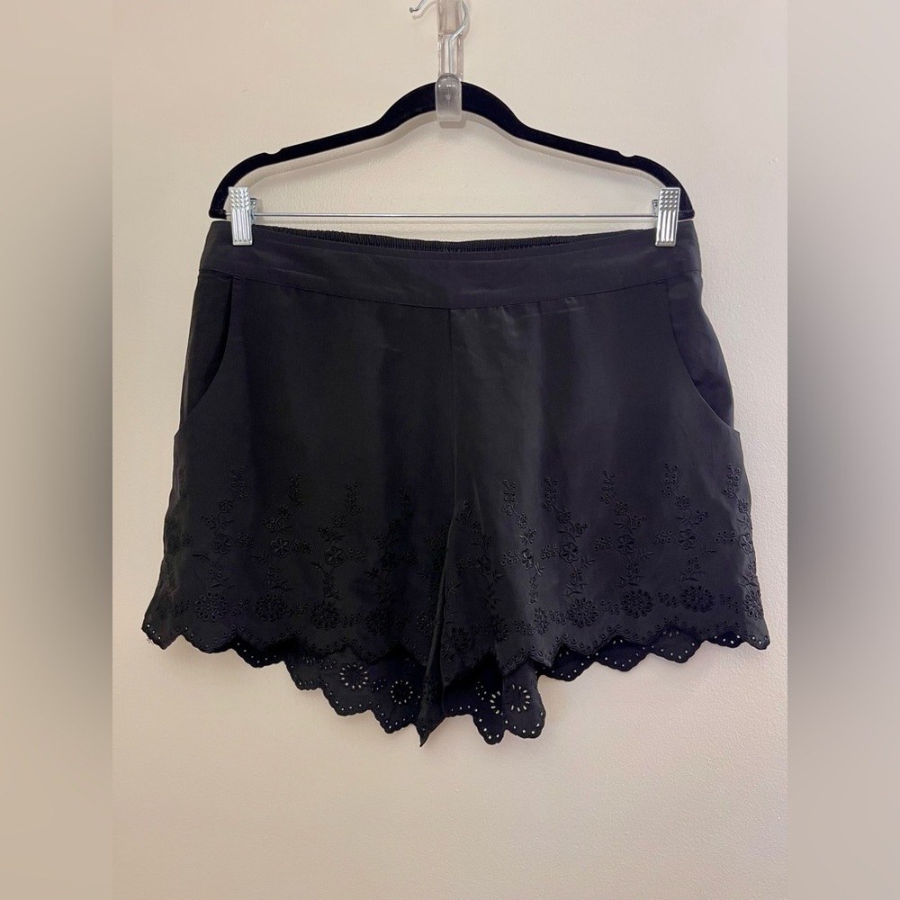 Torrid Black Eyelet Scalloped Hem Short with Floral Embroidery